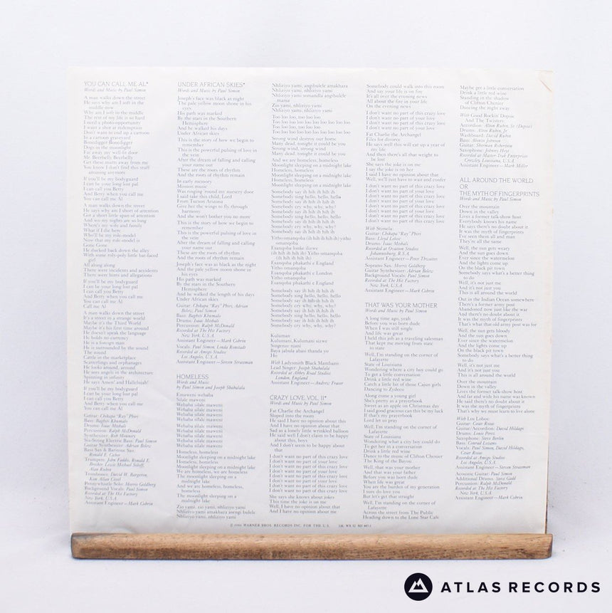 Paul Simon - Graceland - Embossed Sleeve LP Vinyl Record - VG+/EX