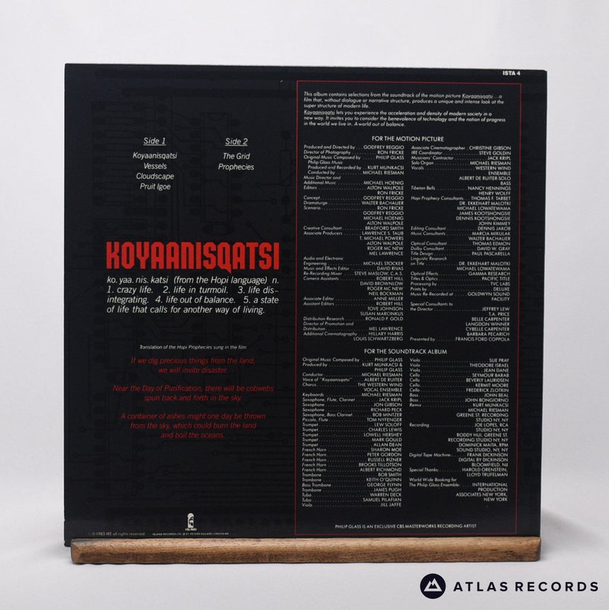 Philip Glass - Koyaanisqatsi - A-2U B-1U LP Vinyl Record - EX/EX