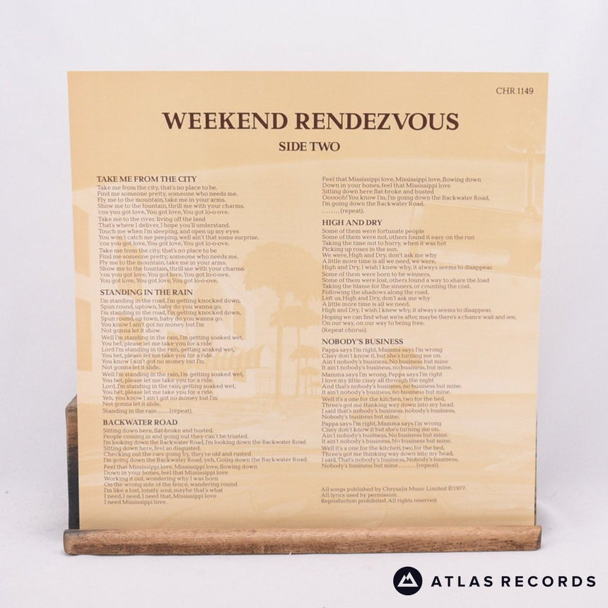 Racing Cars - Weekend Rendezvous - Lyric Sheet LP Vinyl Record - EX/EX