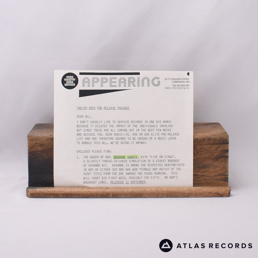 Roxanne Shanté - Live On Stage - Insert Promo 12" Vinyl Record - EX/VG+