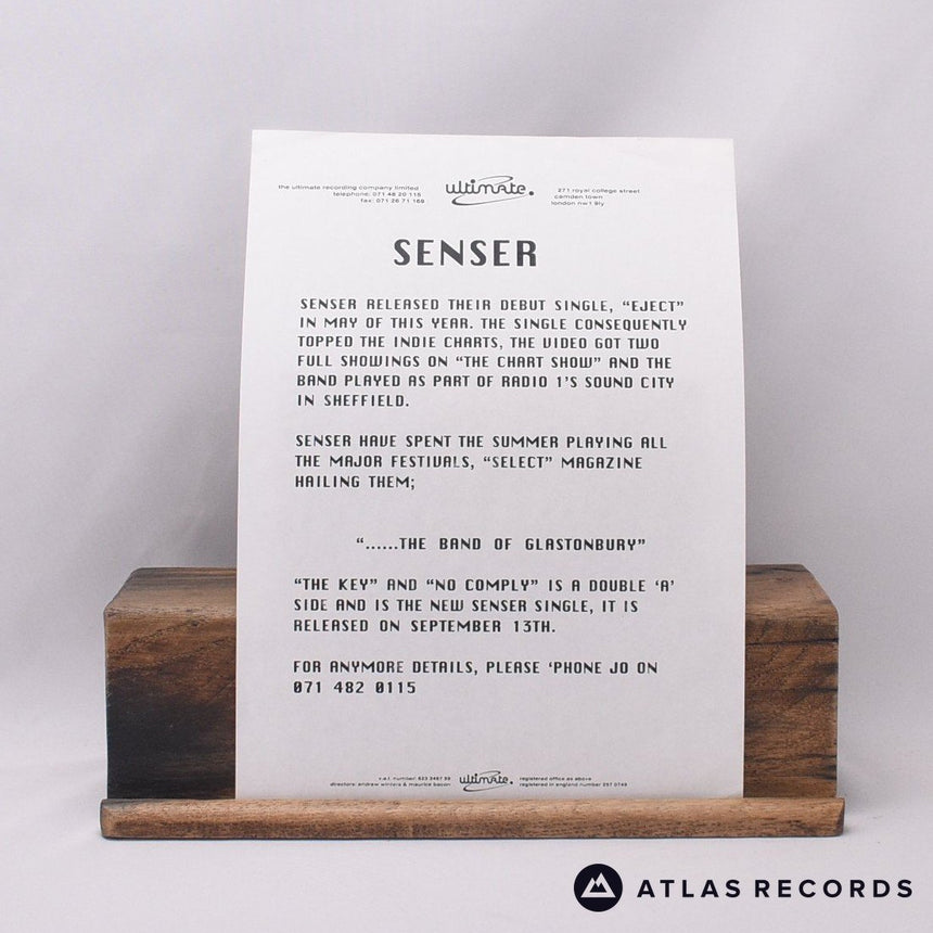 Senser - The Key / No Comply - Insert Promo 12" Vinyl Record - VG+/VG+