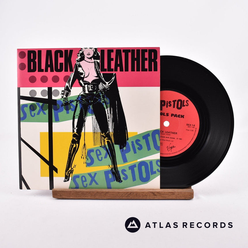 Sex Pistols Black Leather 7" Vinyl Record - Front Cover & Record