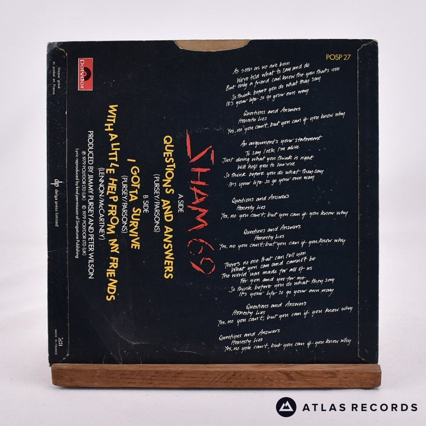 Sham 69 - Questions And Answers - Repress 7" Vinyl Record - VG+/EX