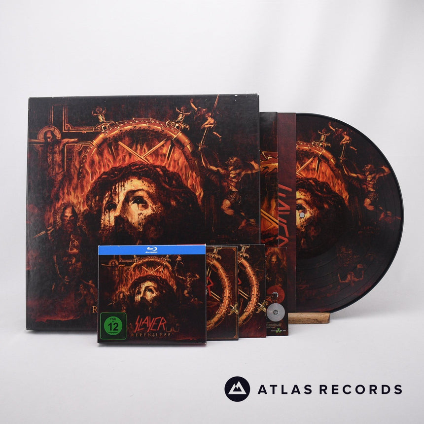 Slayer Repentless 2 x CD + Blu-ray + DVD Box Set Vinyl Record - Front Cover & Record