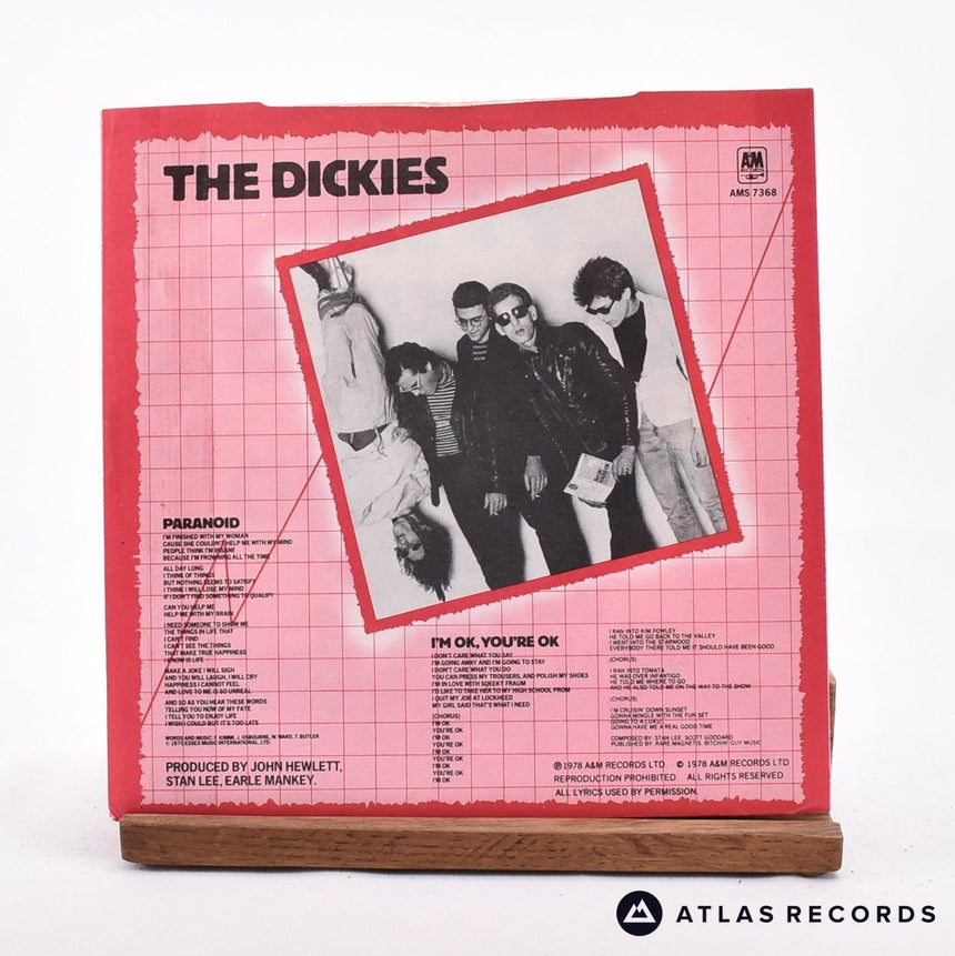 The Dickies - Paranoid - Clear 7" Vinyl Record - EX/EX