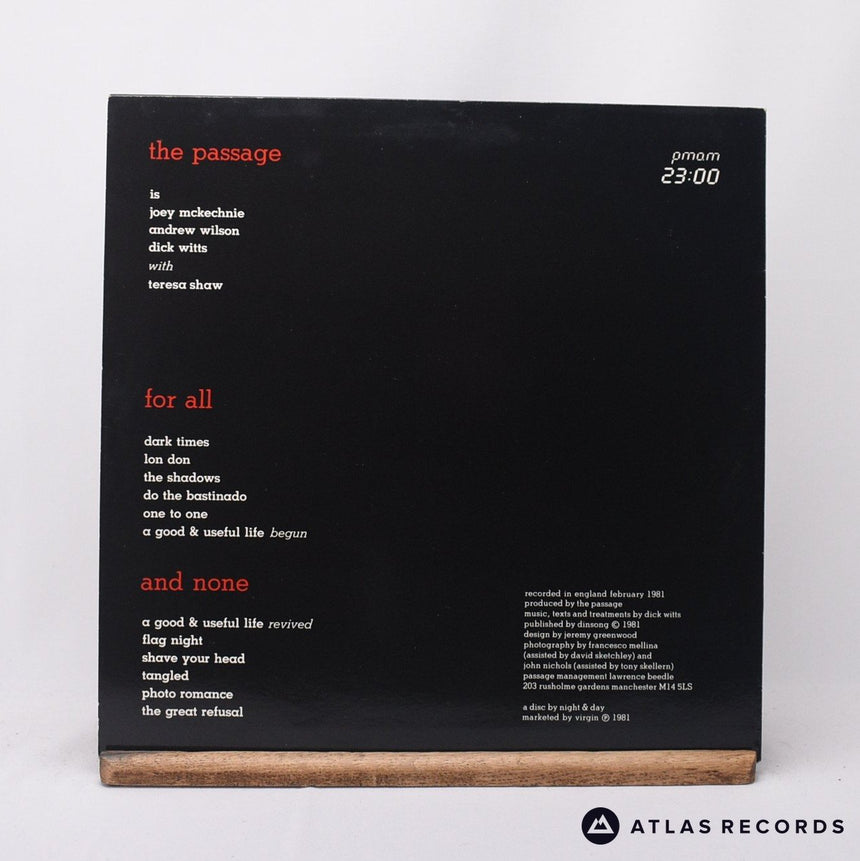 The Passage - For All And None - Lyric Sheet Townhouse LP Vinyl Record - EX/EX