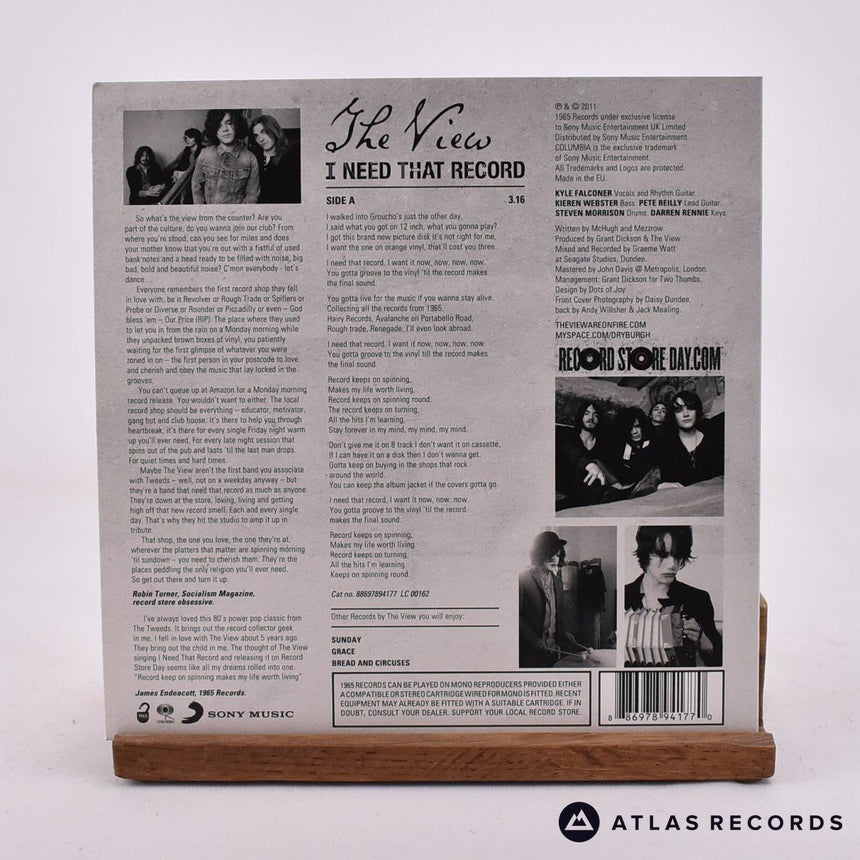 The View - I Need That Record - Etched Limited Edition 7" Vinyl Record - NM/NM
