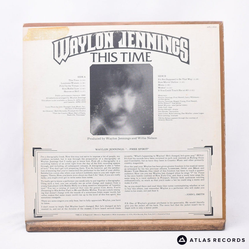 Waylon Jennings - This Time - LP Vinyl Record - VG+/EX