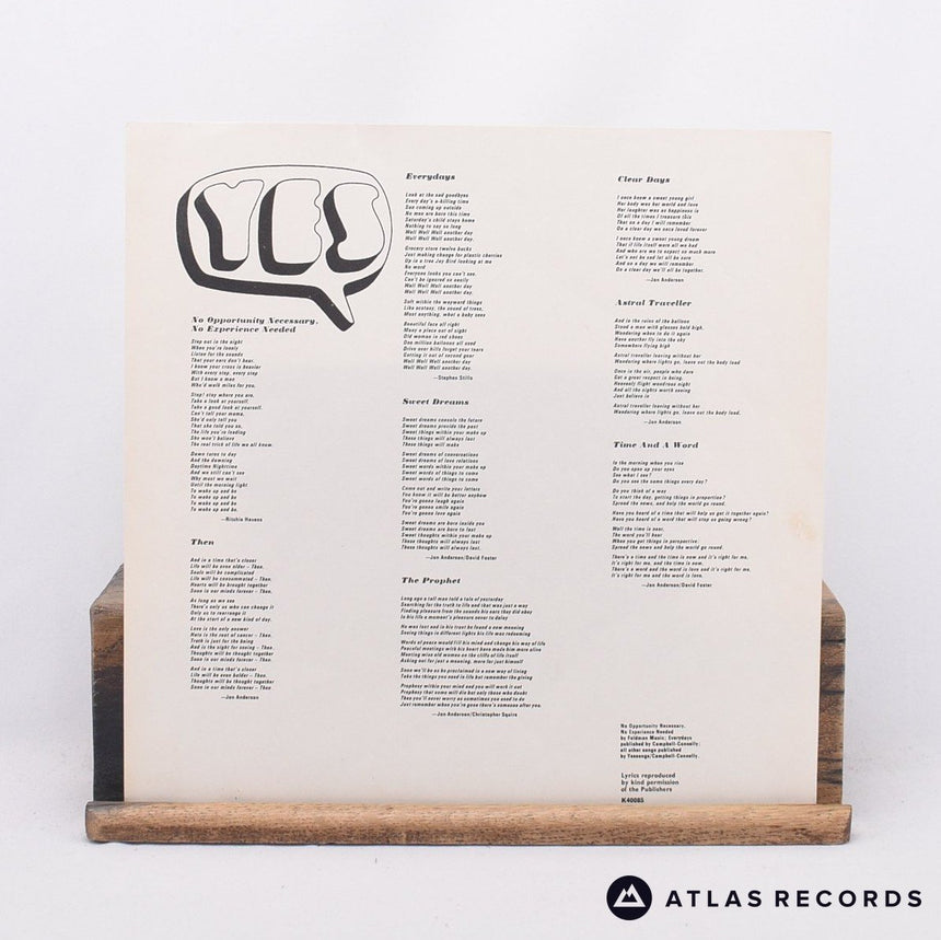 Yes - Time And A Word - Lyric Sheet Reissue LP Vinyl Record - VG+/EX