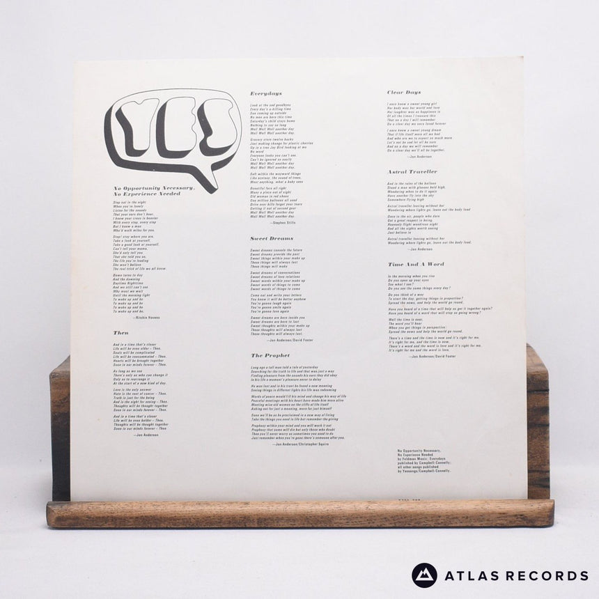 Yes - Time And A Word - Lyric Sheet A1 B2 LP Vinyl Record - VG+/EX