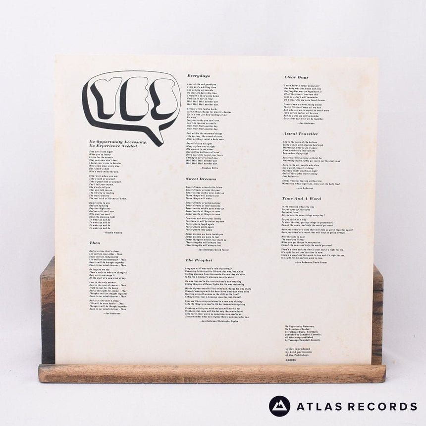 Yes - Time And A Word - Lyric Sheet Reissue LP Vinyl Record - EX/EX