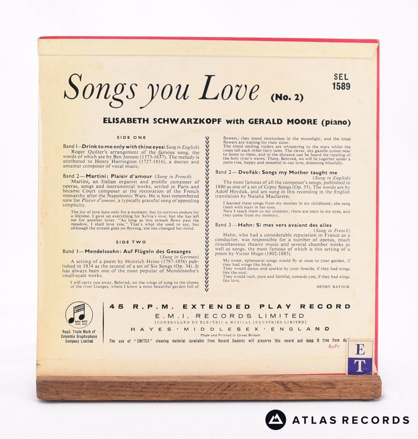 Elisabeth Schwarzkopf - Songs You Love (No. 2) - 7" EP Vinyl Record - VG+/VG+