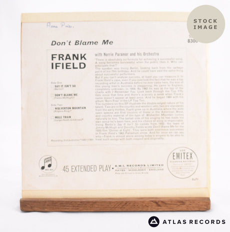 Frank Ifield Don't Blame Me 7" Vinyl Record - Reverse Of Sleeve