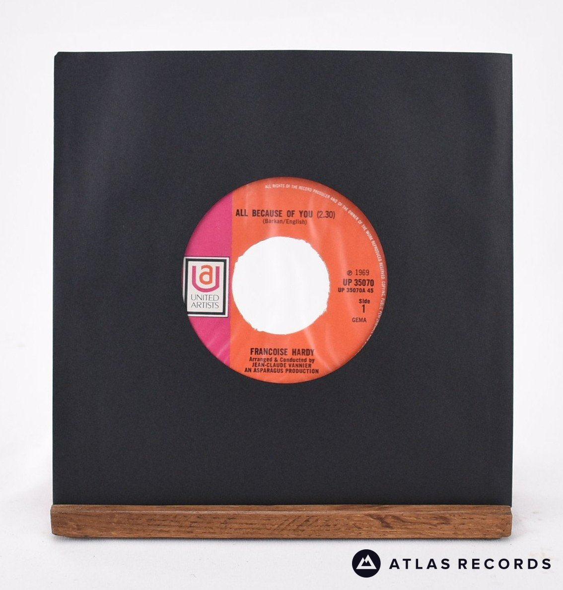 Françoise Hardy All Because Of You 7" Vinyl Record - In Sleeve