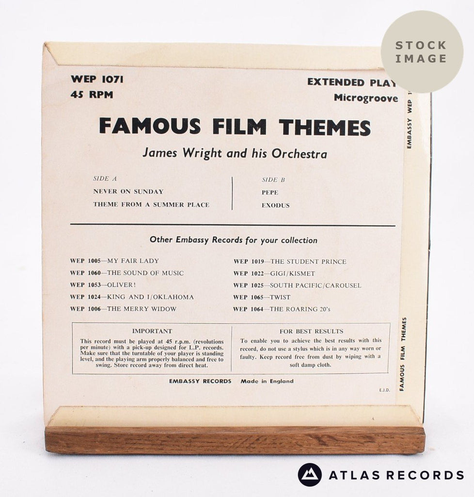 James Wright & His Orchestra Famous Film Themes Vinyl Record - Reverse Of Sleeve