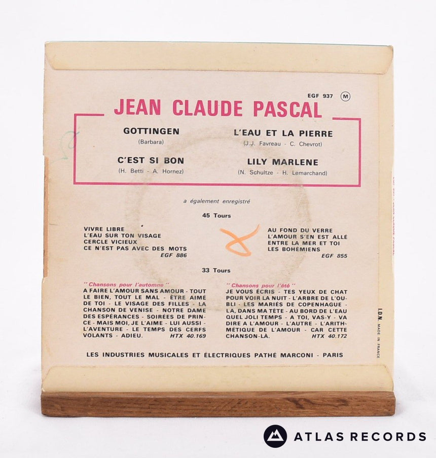 Jean-Claude Pascal - L'Eau Et La Pierre - 7" Vinyl Record - VG/VG