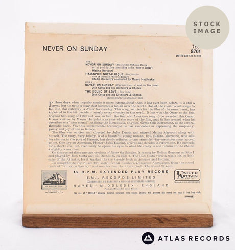 Melina Mercouri Never On Sunday Vinyl Record - Reverse Of Sleeve