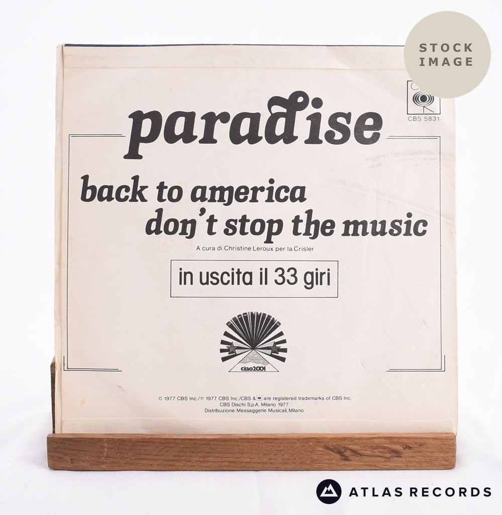 Paradise Back To America Vinyl Record - Reverse Of Sleeve