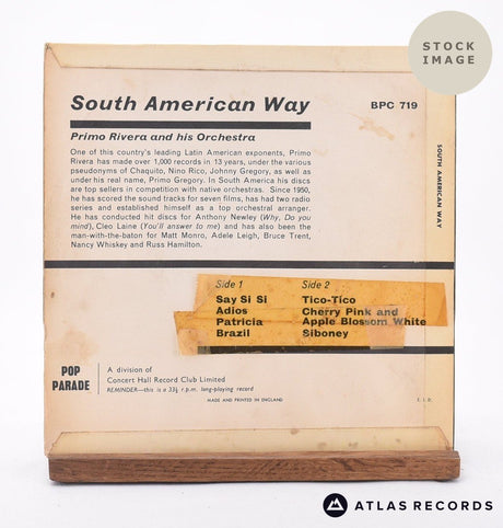 Primo Rivera And His Orchestra South American Way 7" Vinyl Record - Reverse Of Sleeve