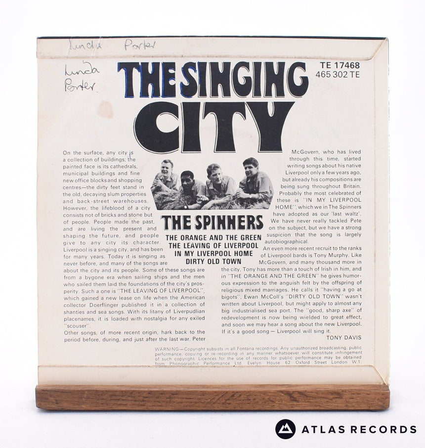 The Spinners - The Singing City - 7" EP Vinyl Record - EX/VG