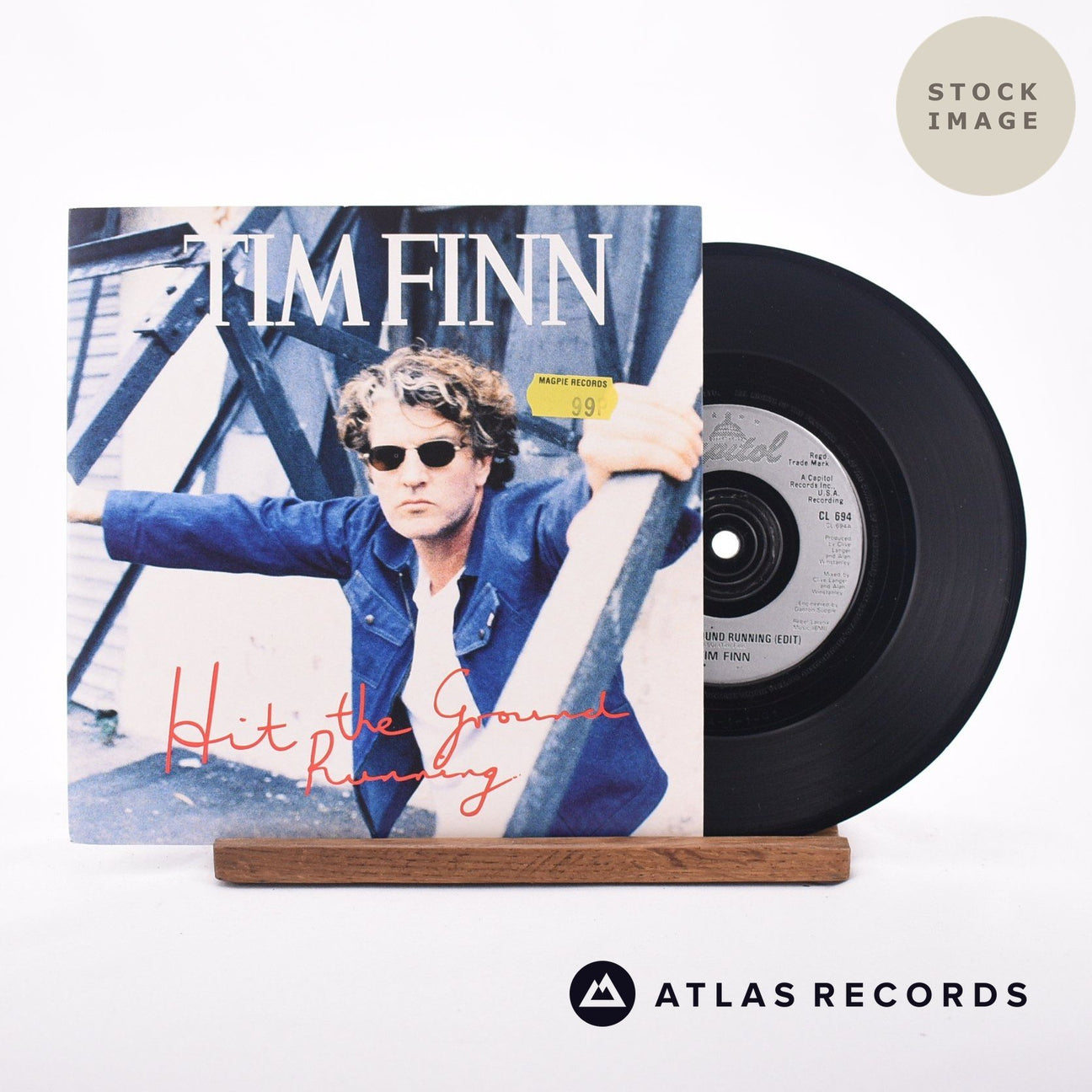 Tim Finn Hit The Ground Running 7" Vinyl Record - Sleeve & Record Side-By-Side