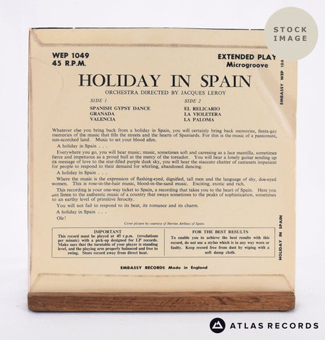 Various Holiday In Spain Vinyl Record - Reverse Of Sleeve